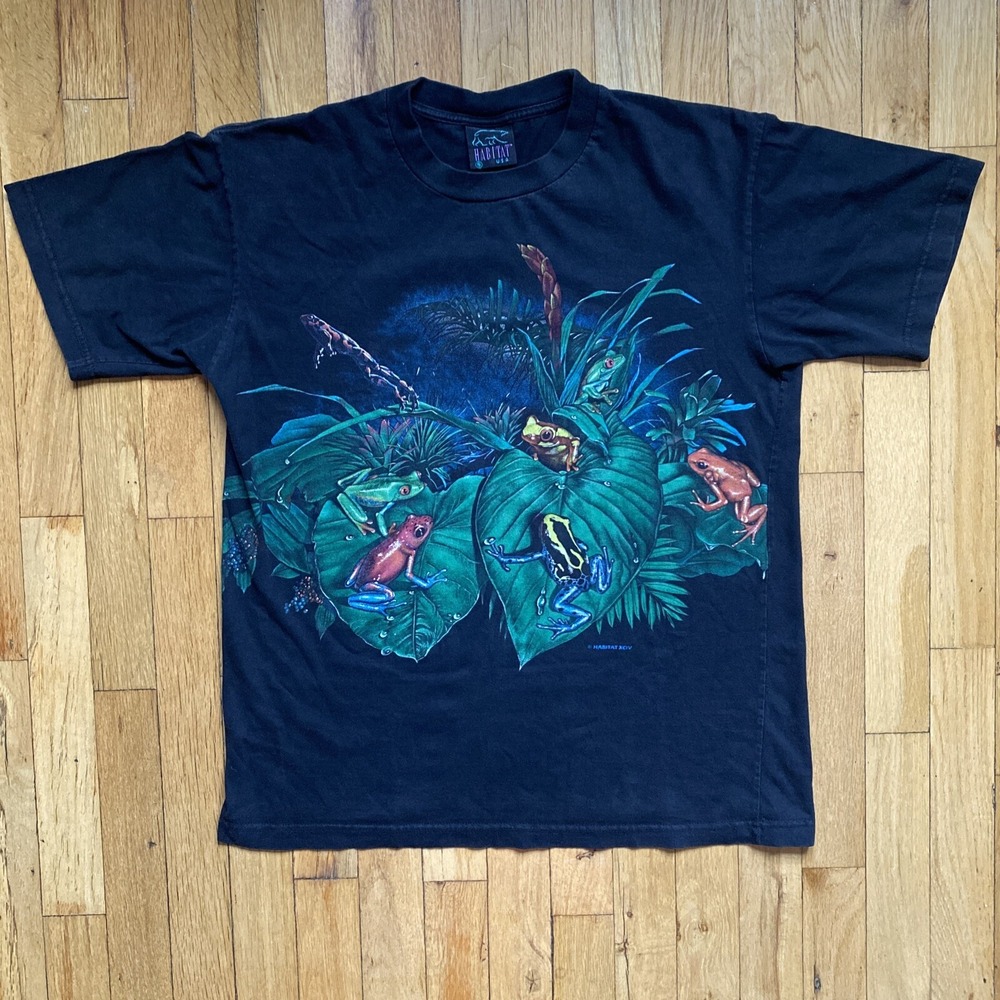 VTG Habitat Shirt Mens Small Black Frogs Nature Tropical Rainforest Made in USA
